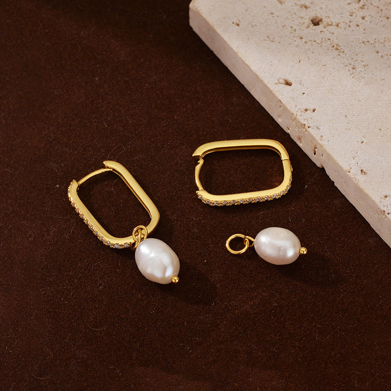 U-Shaped Pearl Drop Earrings in S925 Sterling Silver