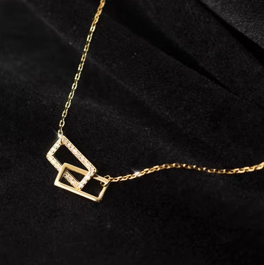 Minimal Interlocking Square Necklace in 925 Sterling Silver