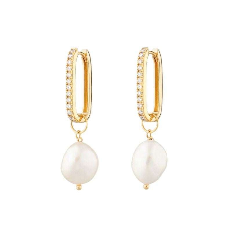 U-Shaped Pearl Drop Earrings in S925 Sterling Silver