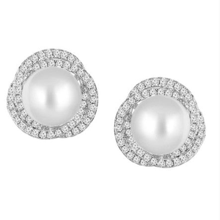 Radiant Pearl Halo Stud Earrings