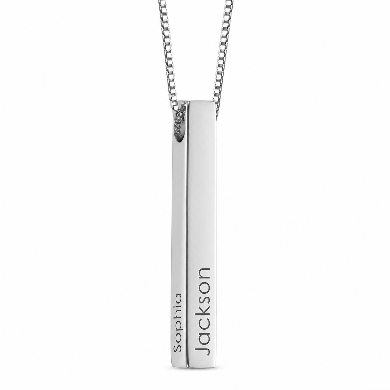 Personalized Unisex 4-Sided Engraved Bar Necklace – Custom Names, Dates & Initials