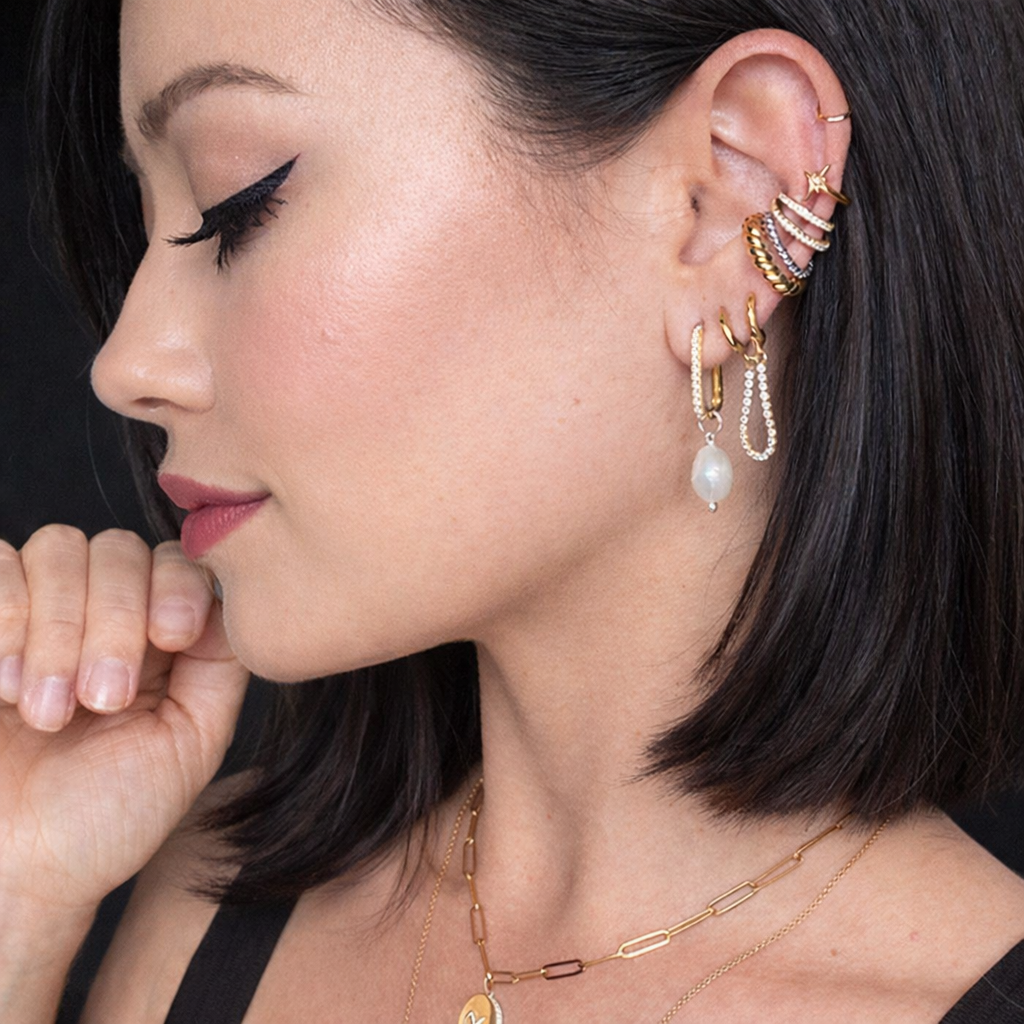 U-Shaped Pearl Drop Earrings in S925 Sterling Silver