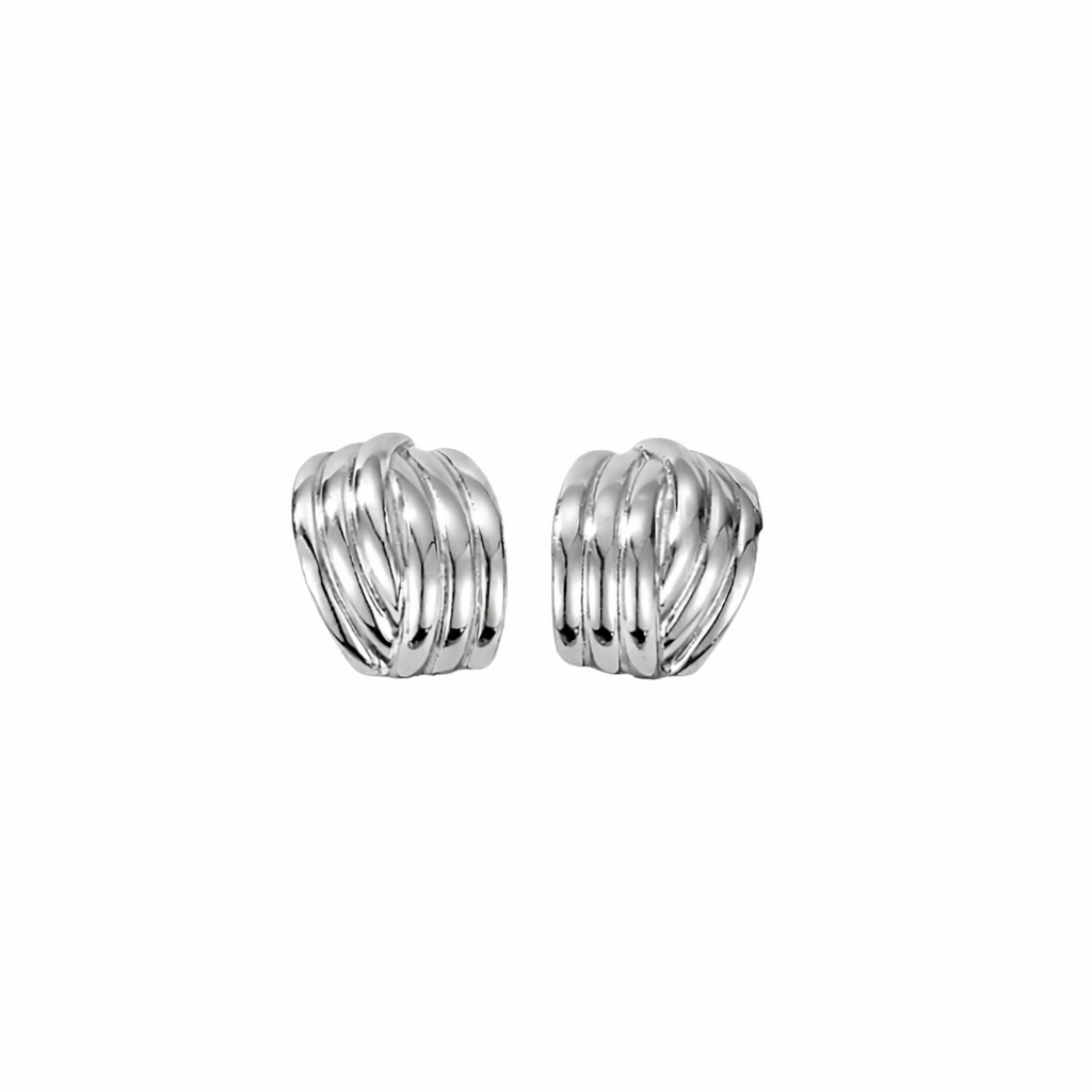 Triple-Strand Sculptural Stud Earrings in S925 Sterling Silver