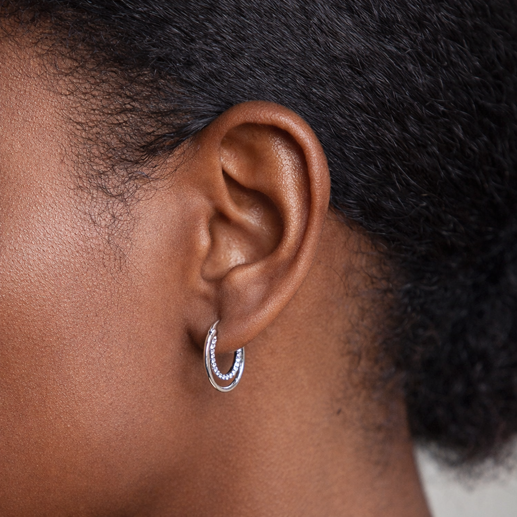 U-Shaped Pavé Hoop Earrings in S925 Sterling Silver