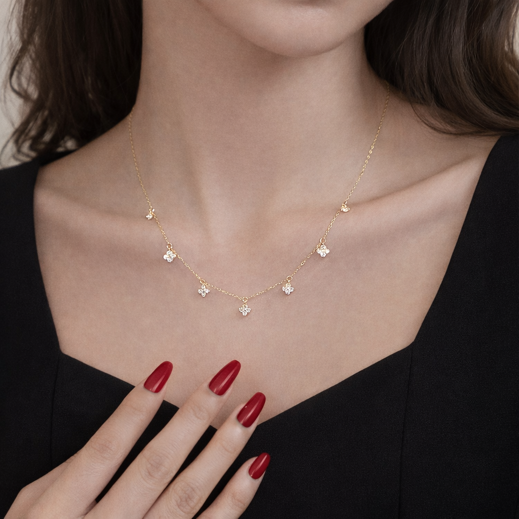 Four-Leaf Clover Tassel Necklace in S925 Sterling Silver