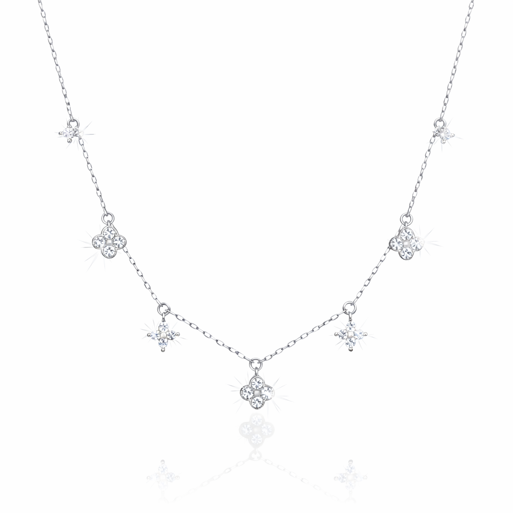 Four-Leaf Clover Tassel Necklace in S925 Sterling Silver
