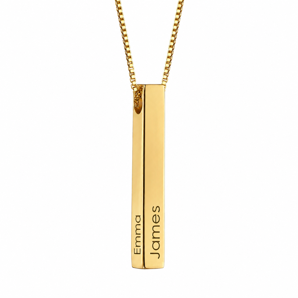 Personalized Unisex 4-Sided Engraved Bar Necklace – Custom Names, Dates & Initials