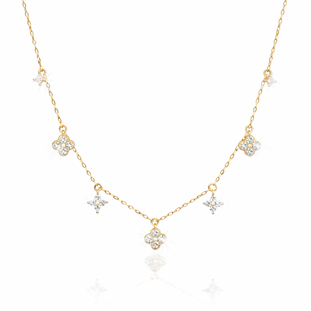 Four-Leaf Clover Tassel Necklace in S925 Sterling Silver