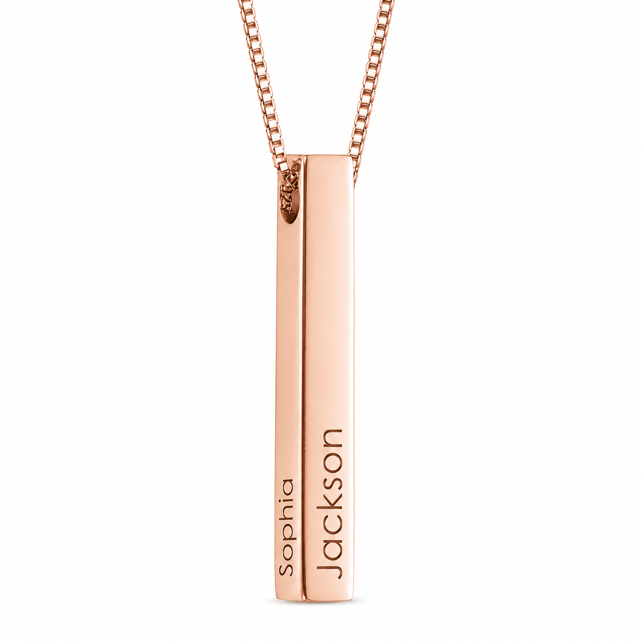 Personalized Unisex 4-Sided Engraved Bar Necklace – Custom Names, Dates & Initials