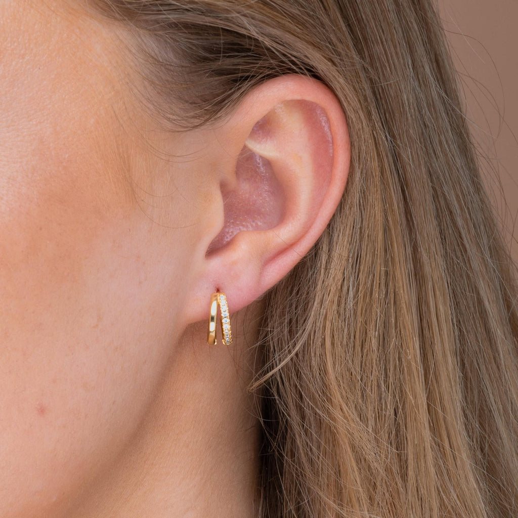 Double Zirconia Huggie Hoop Earrings