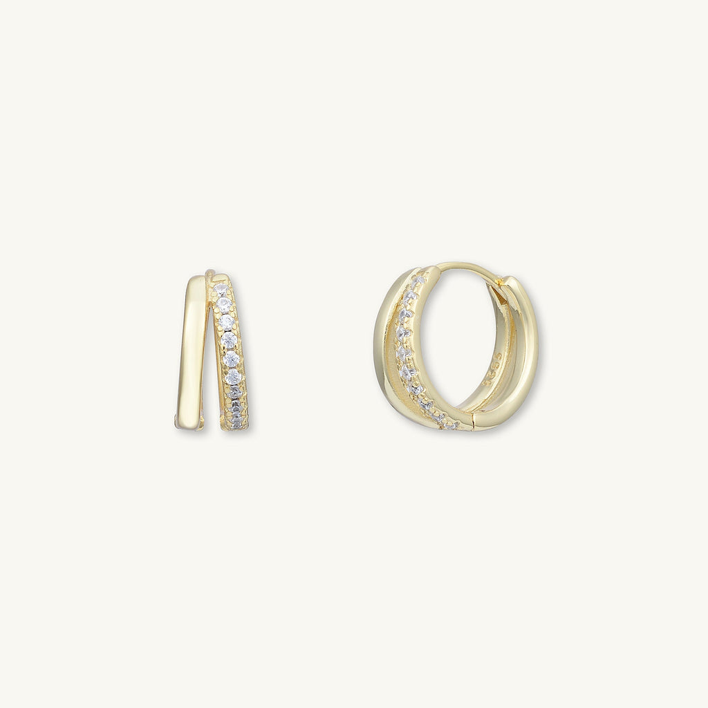 Double Zirconia Huggie Hoop Earrings
