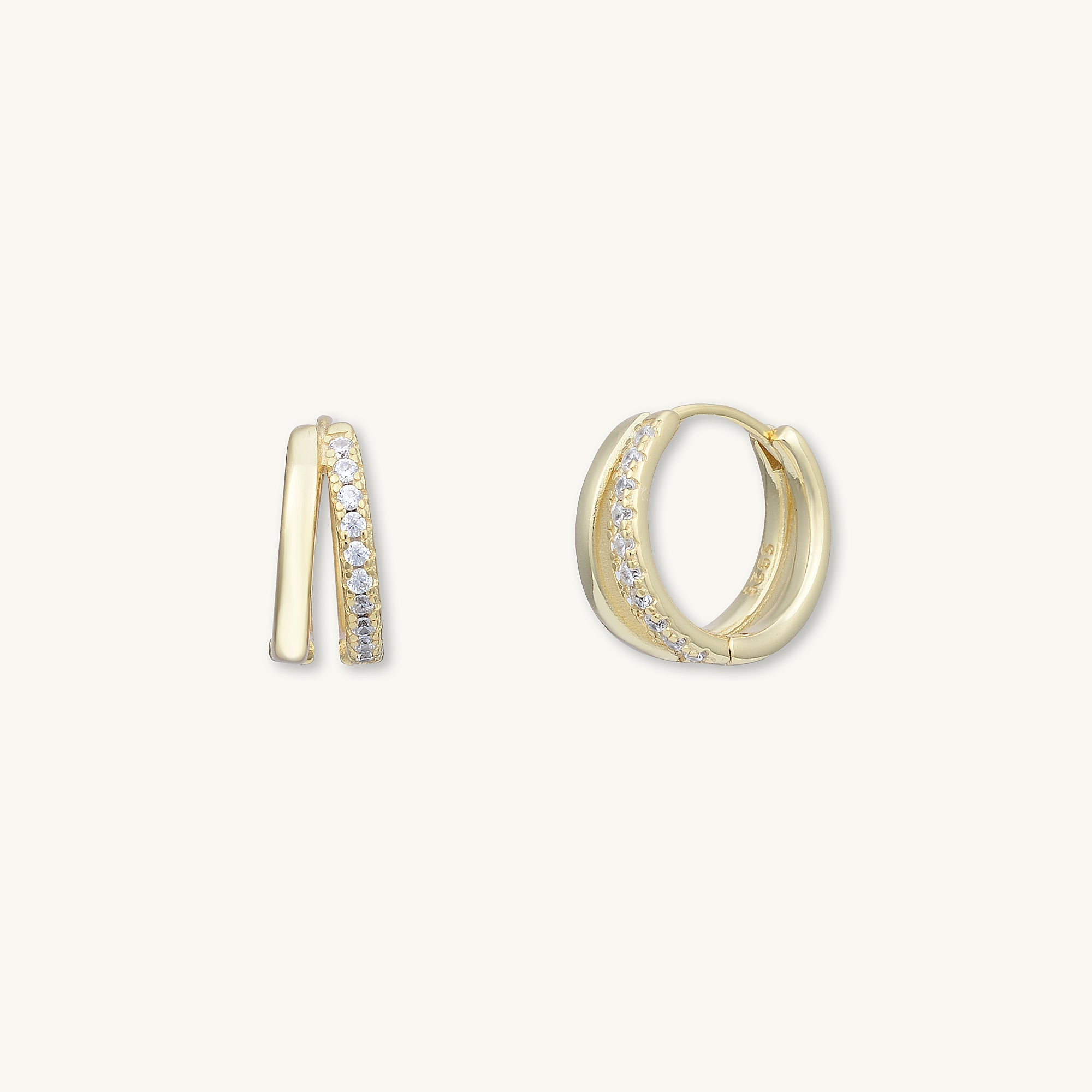 Double Zirconia Huggie Hoop Earrings