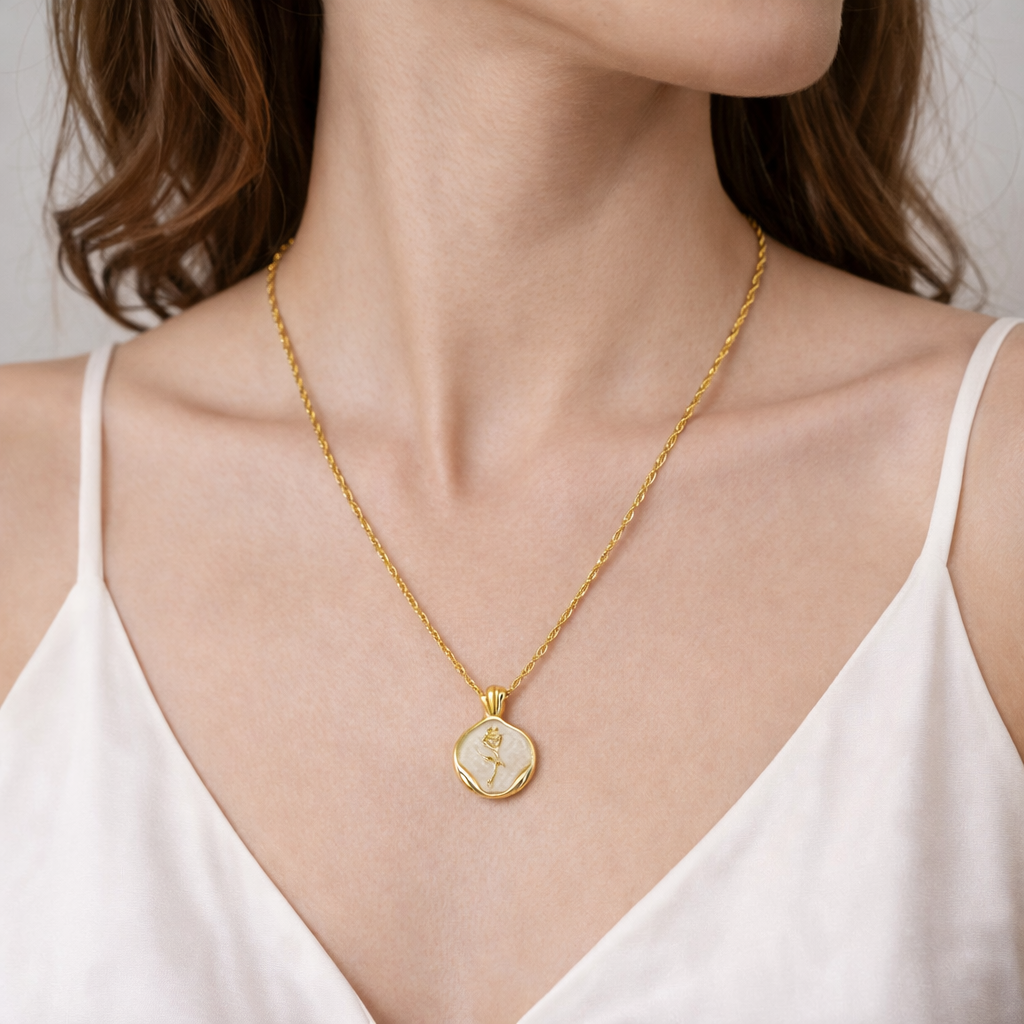 Roselle Bloom Pendant Necklace in S925 Sterling Silver