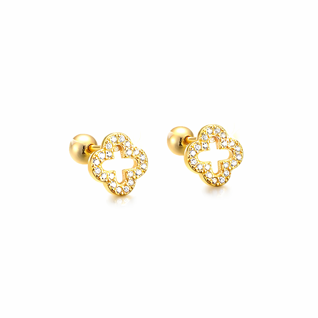Hollow Four-Leaf Clover Pavé Stud Earrings in S925 Sterling Silver