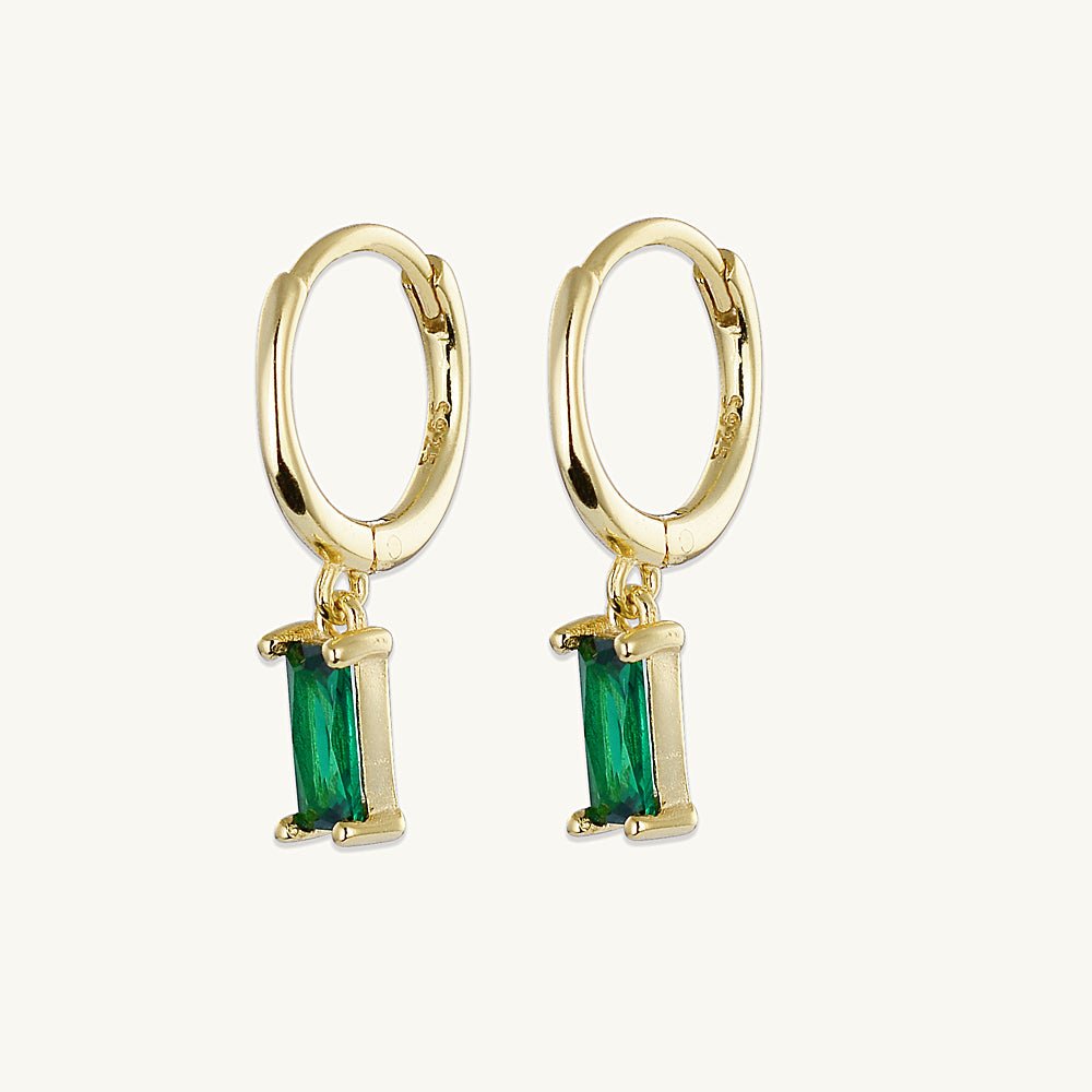 Emerald Baguette Huggie Earrings