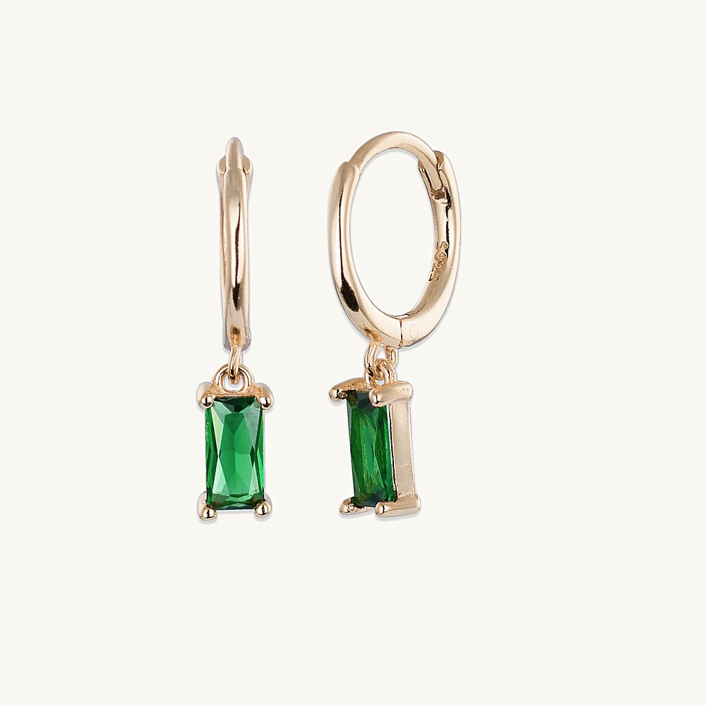 Emerald Baguette Huggie Earrings
