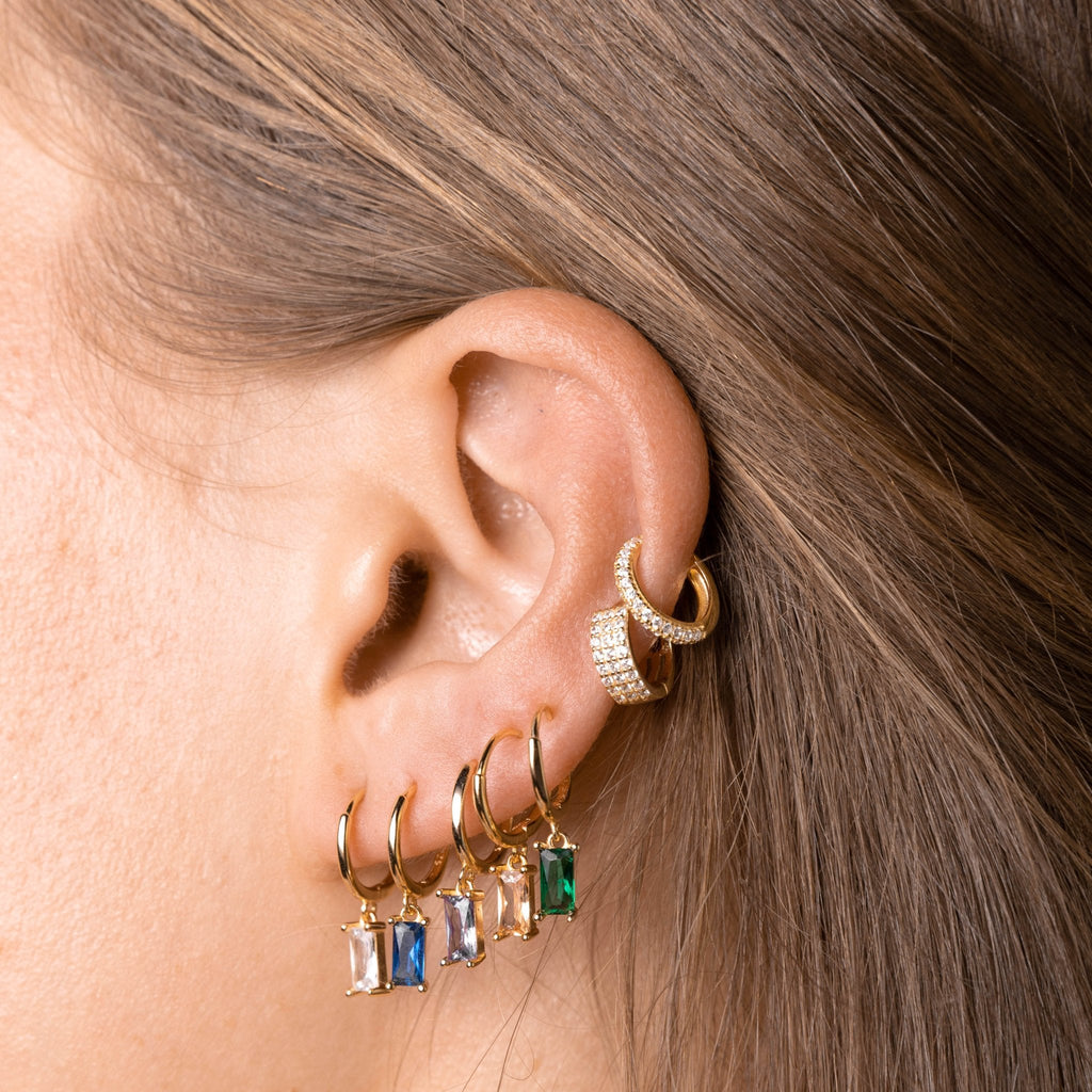 Emerald Baguette Huggie Earrings