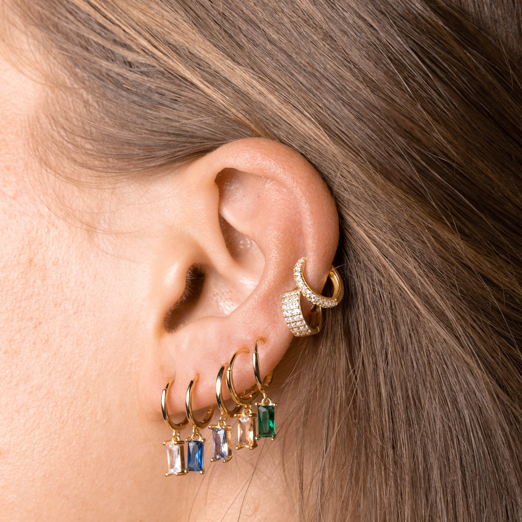 Emerald Baguette Huggie Earrings