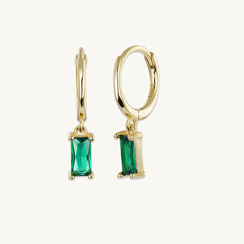 Emerald Baguette Huggie Earrings