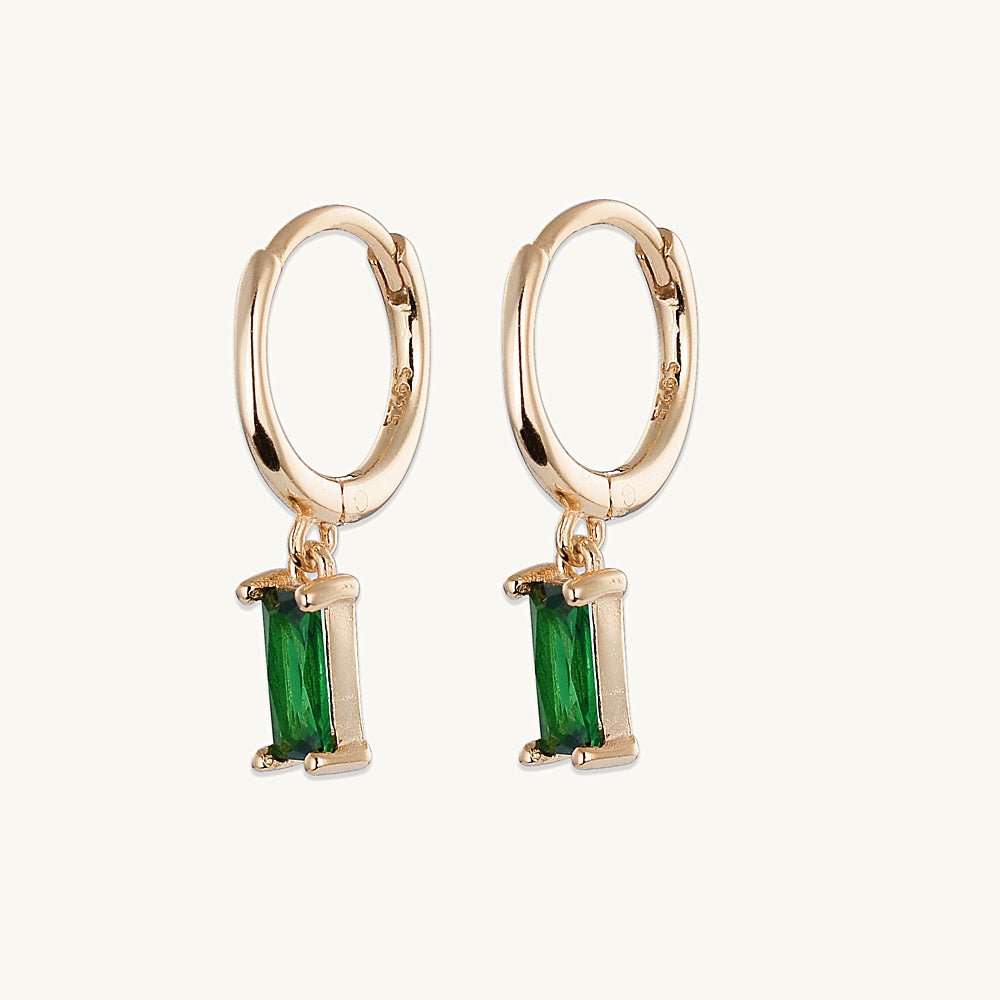 Emerald Baguette Huggie Earrings