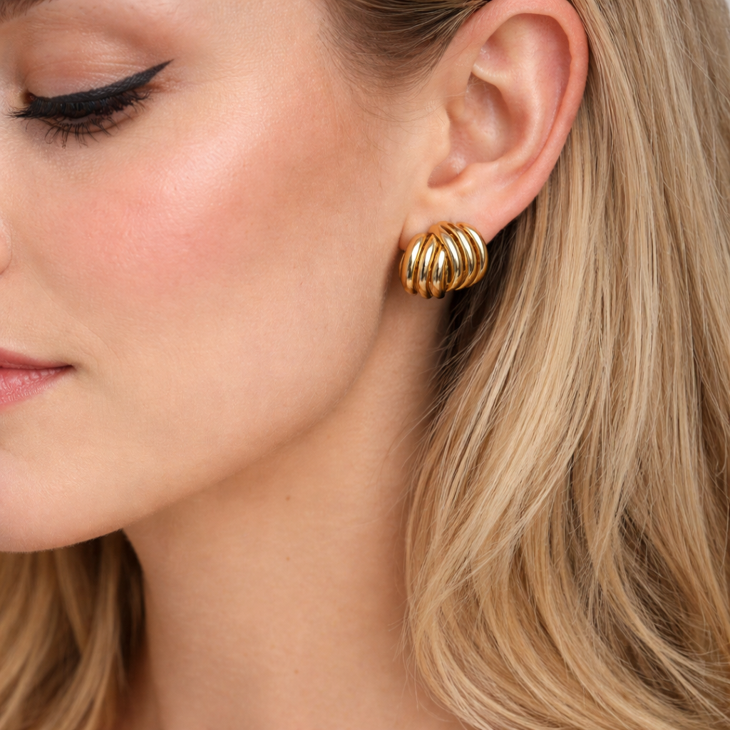 Triple-Strand Sculptural Stud Earrings in S925 Sterling Silver