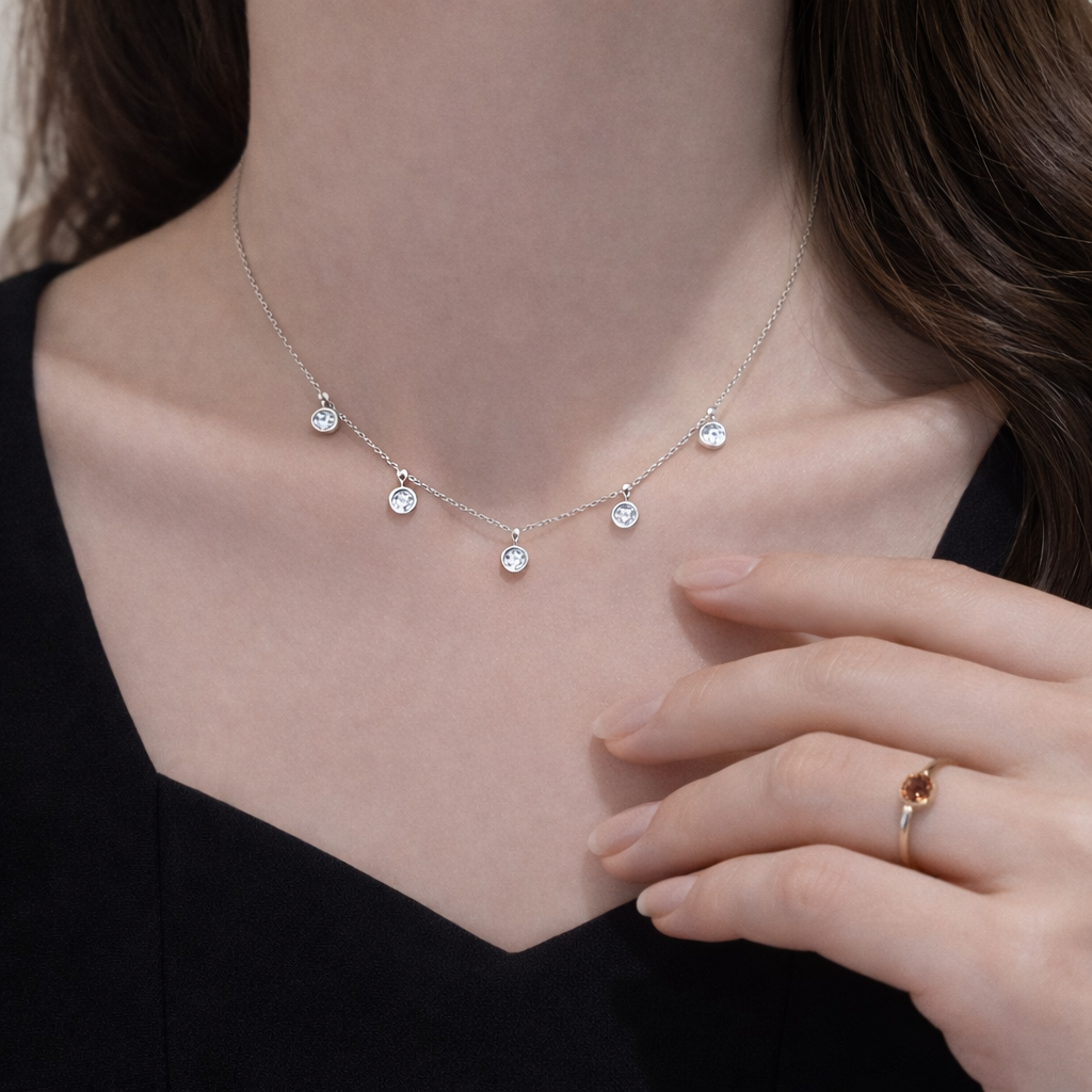 Veloria Round Bezel Necklace in S925 Sterling Silver