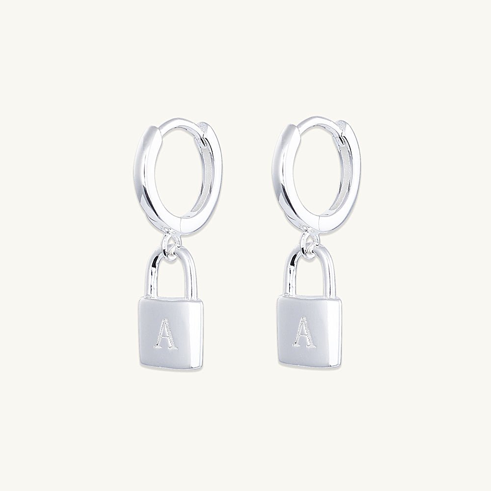 Padlock Initial Letter Earrings