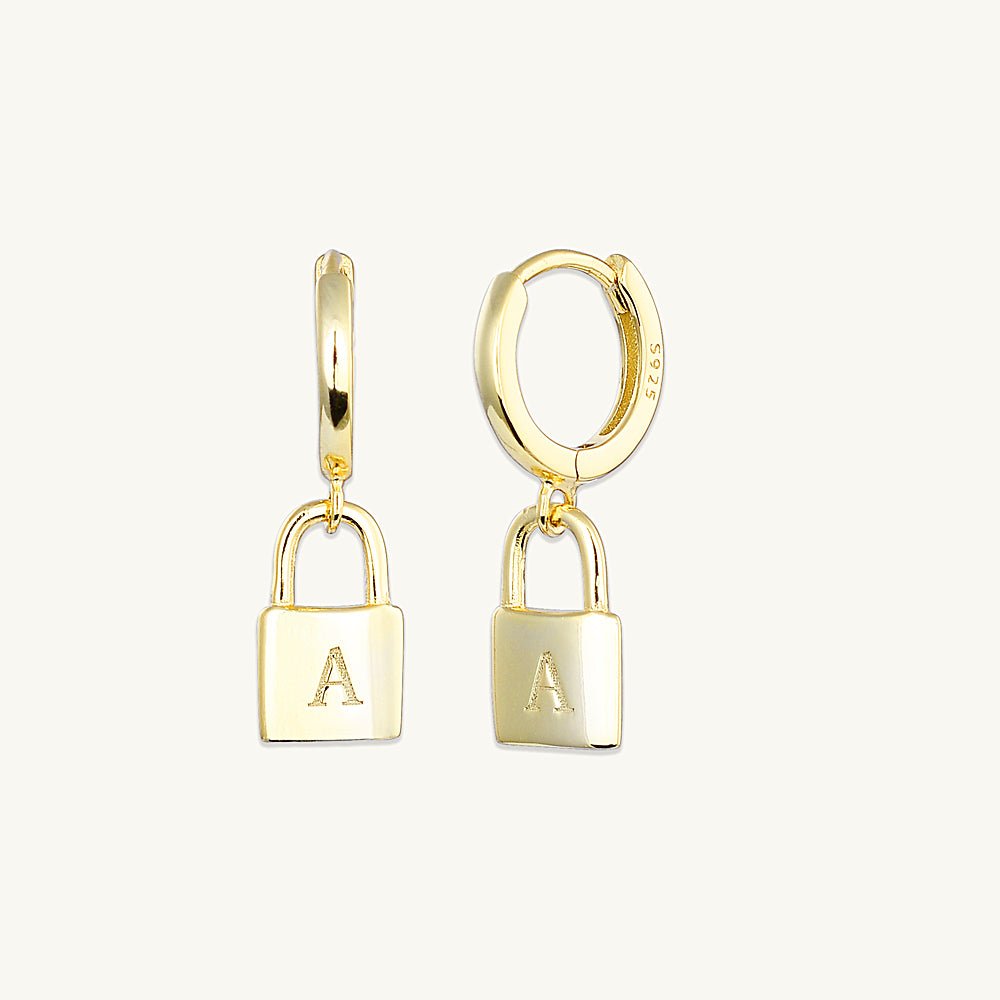 Padlock Initial Letter Earrings