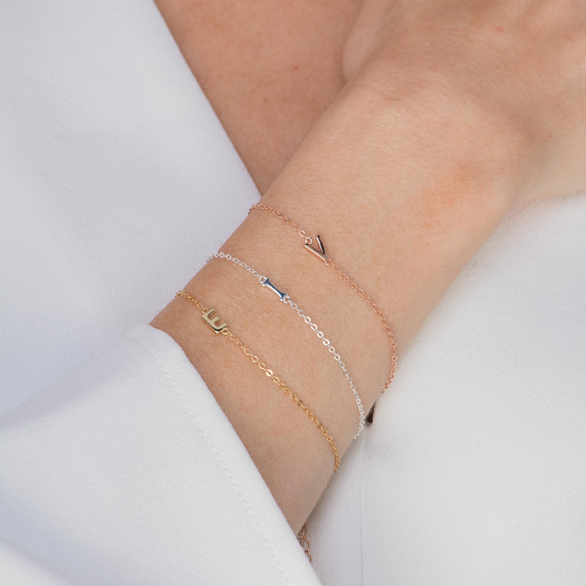 Sideways Single Initial Letter Bracelet