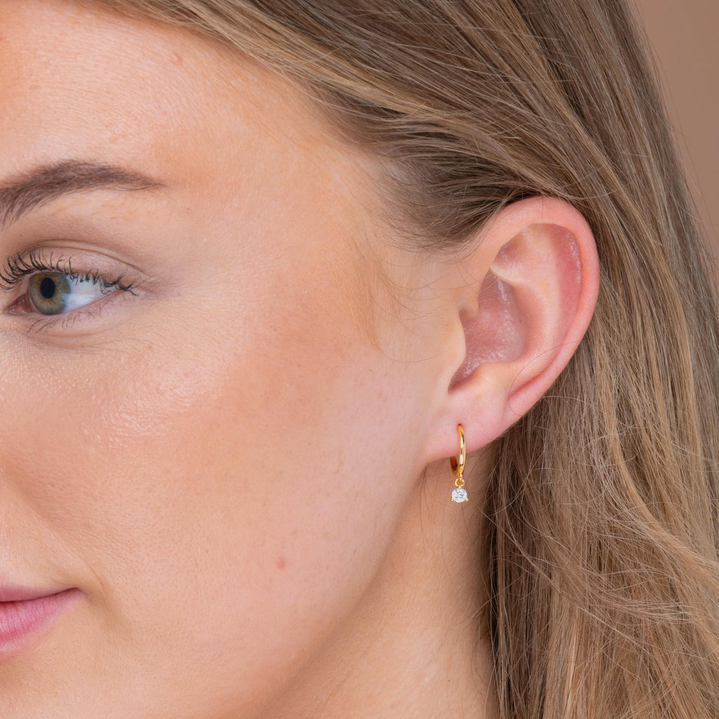 Solitaire Hoop Huggie Earrings