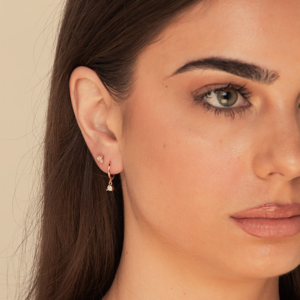 Solitaire Hoop Huggie Earrings