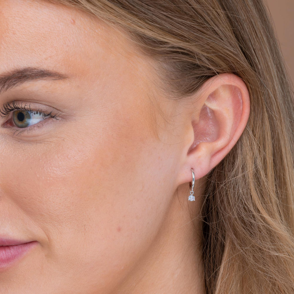 Solitaire Hoop Huggie Earrings