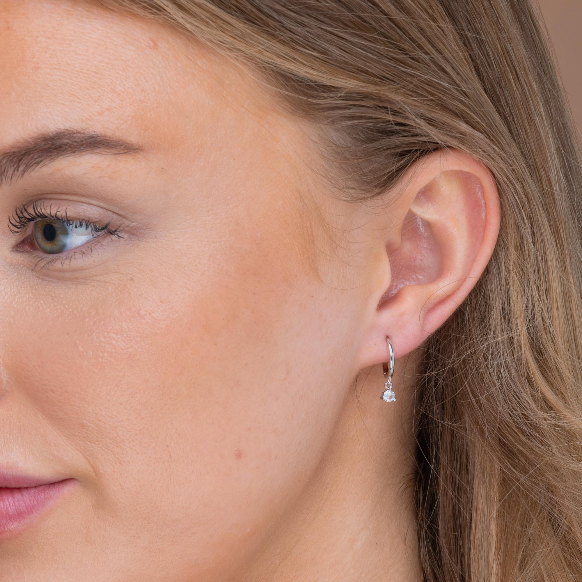 Solitaire Hoop Huggie Earrings